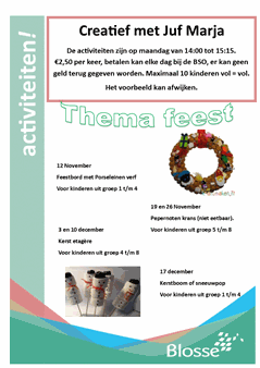 Flyer Blosse activiteiten creatief met Marja thema feest